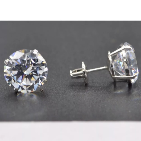 7.0 Ct Brilliant Round Solid 14K Gold Studs - Picture 3 of 4